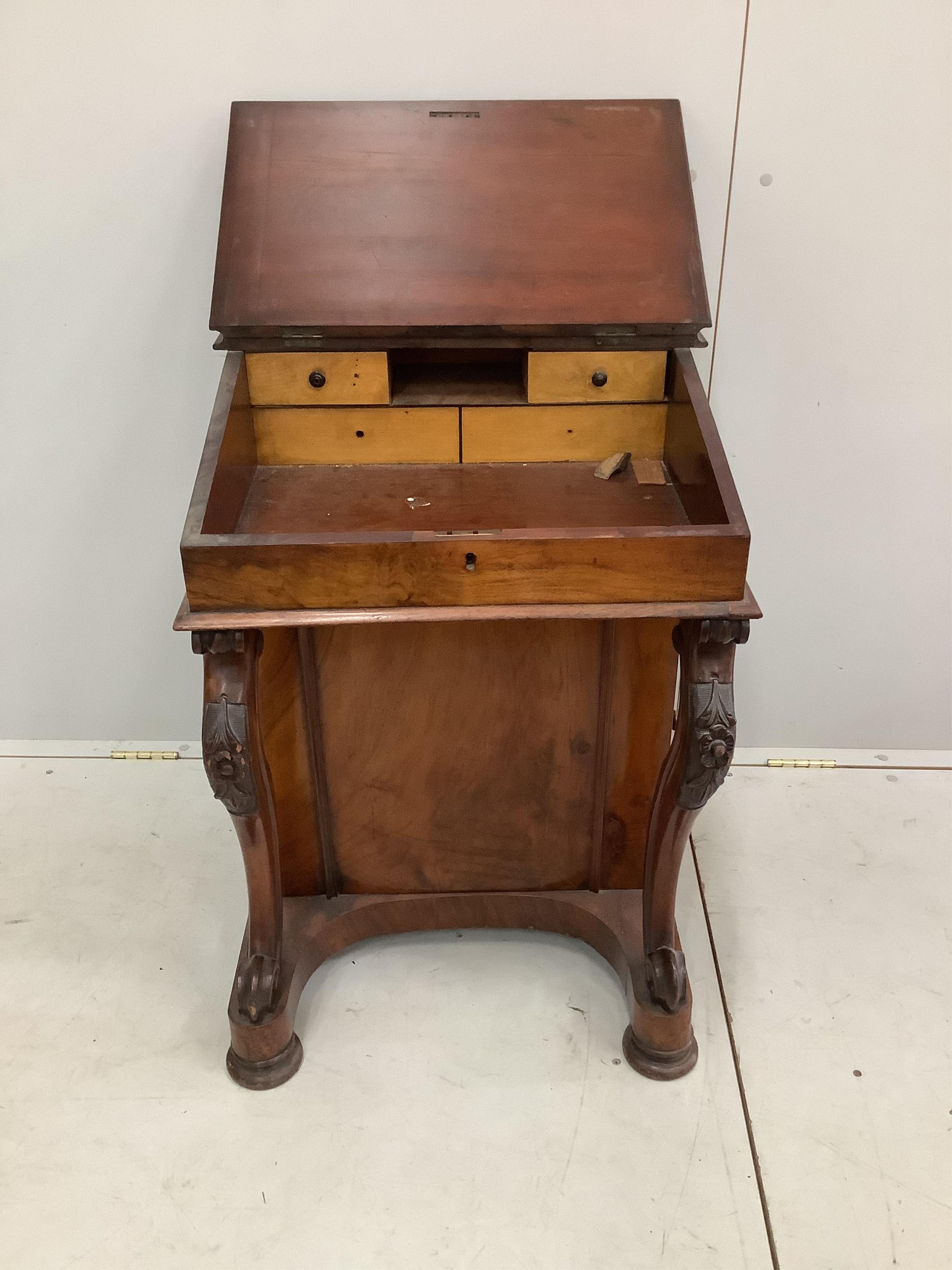 A Victorian mahogany Davenport, width 55cm, depth 53cm, height 77cm. Condition - fair